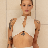 Sculpt Zip Crop - Oatmilk