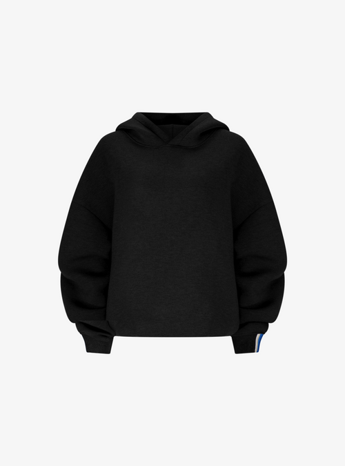 Modal Oversized Hoodie in Carbon, a black hoodie with dropped shoulders, front view
