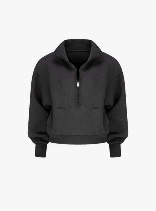 Modal Club Pullover in Slate Marle, a charcoal grey half zip pullover, front view