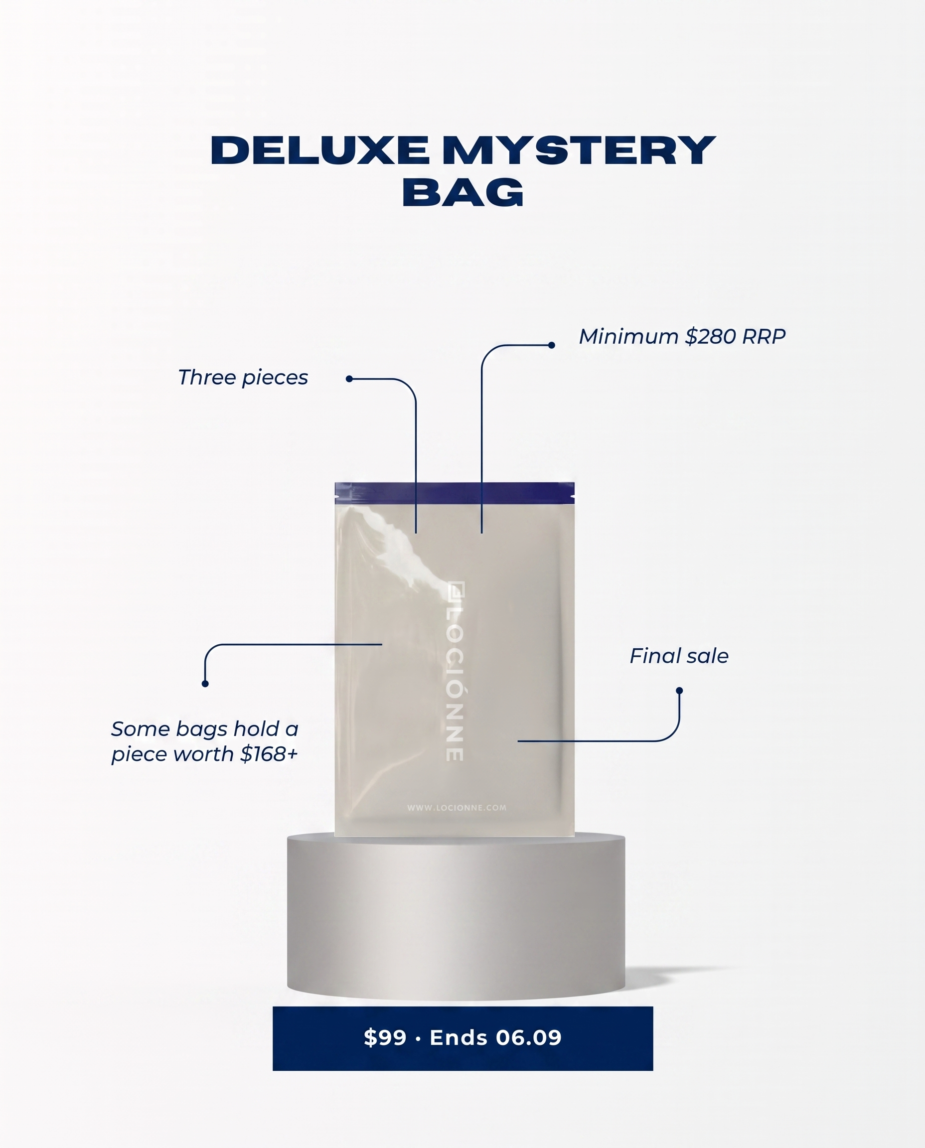 Deluxe Mystery Bag, three pieces minimum $280 RRP, $99, ends 6 September