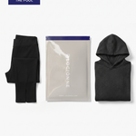 A glimpse of the pool: Villain Pant and Modal Oversized Hoodie beside the mystery bag mailer. Contents vary.