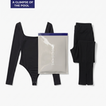 A glimpse of the pool: Villain Bodysuit and Villain Pant beside the mystery bag mailer. Contents vary.